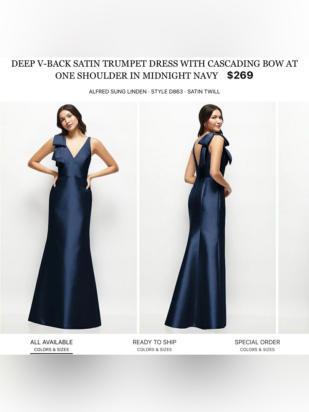 Alfred Midnight Navy One-Shoulder Satin Trumpet Gown